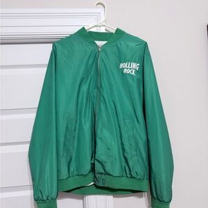 Men's Large Rolling Rock Beer Green Bomber Jacket
